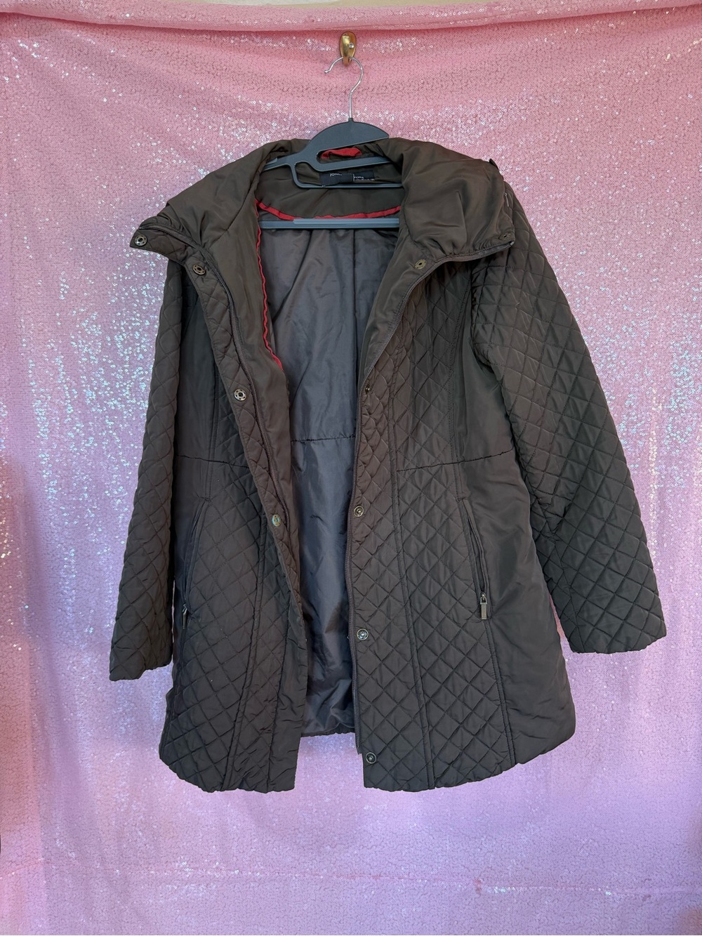 Jones New York Quilted Pea Coat in Dark Brown I8